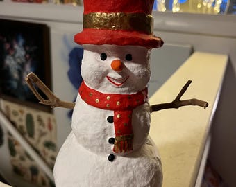 VINTAGE! Christmas Snowman Figurine w/ Red Hat and Scarf
