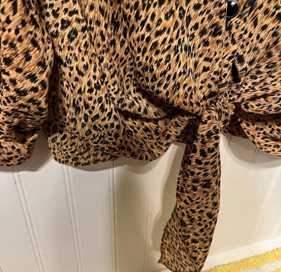 VINTAGE! Cheetah Print Button Down Blouse - image 3