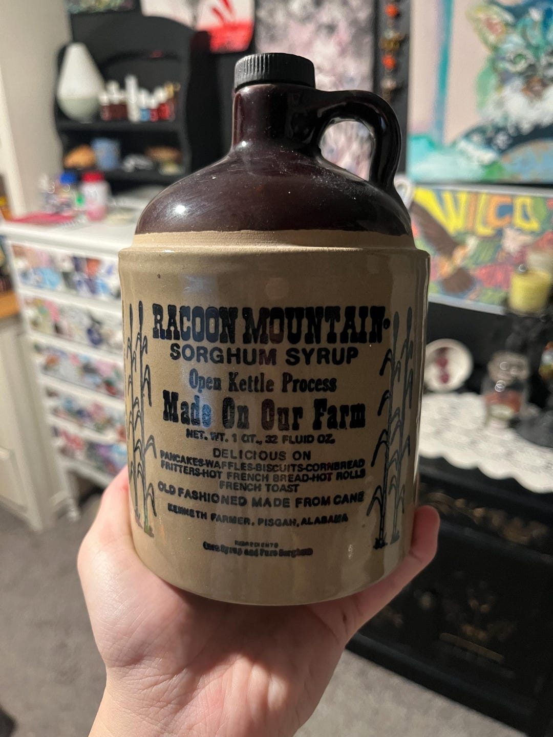 VINTAGE! 1976 Stoneware Jug Racoon Mountain Sorghum Syrup 1 QT ...