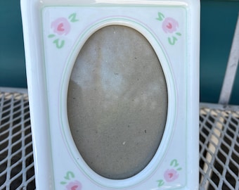 Vintage! Hallmark White Ceramic Pink Floral for 3.5"x5" Picture
