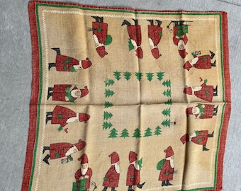 VINTAGE! Burlap Christmas Santa Tablecloth