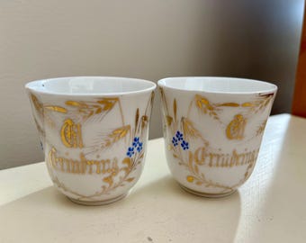 ¡VINTAGE! 2 tazas de té de porcelana adornada con forma de trigo dorado