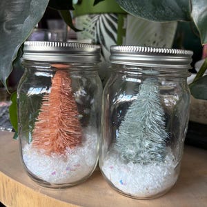 Weihnachten/ Winter im Glas mit kleinen Pinien und künstlichen Schnee