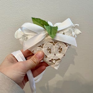 VINTAGE! Handmade Heart Fabric and Lace Door Decor Ornament