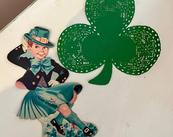 VINTAGE! St. Patrick’s Day Leprechaun and Shamrock Clover Window Art