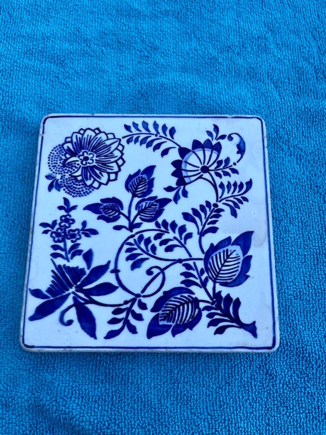 VINTAGE Blue Onion Trivet Tile Etsy