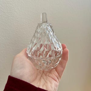 VINTAGE! Clear Cut Glass Pear Shaped Lidded Trinket Dish/ Jewelry Box