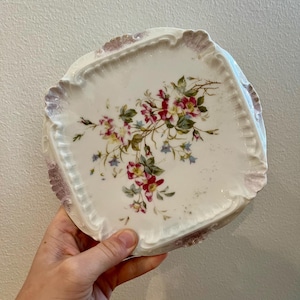 VINTAGE! CT Carl Tielsch Germany Porcelain Square Plate w/ Floral Design