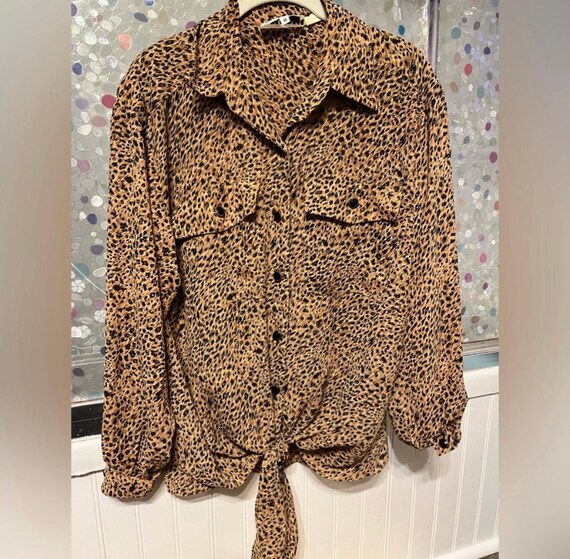 VINTAGE! Cheetah Print Button Down Blouse - image 4