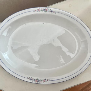 VINTAGE! White Canonsburg Serving Platter Tray w/ Floral Design on Rim