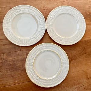 VINTAGE! 3 Belleek White and Yellow Basket Weave Design Plates