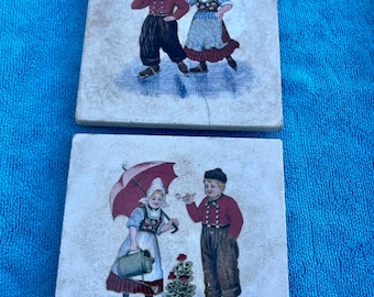 VINTAGE! 2 German Couple Trivet Tiles