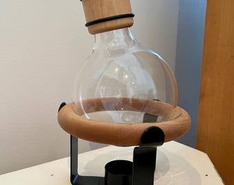 VINTAGE! Boda Nova Sweden Gloggkolv Decanter W/ Wood and Metal Base