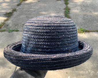 VINTAGE! Blue Straw Hat w/ Small Bow