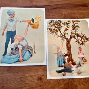 VINTAGE! Dutch Children Holding Fruit Baskets and Picking Fruit Prints