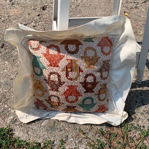 VINTAGE! Handmade Patchwork Basket Design Fabric Decorative Pillow