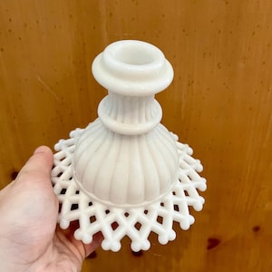 VINTAGE! Manganglas Westmoreland Milchglas Gitterrand Kerzenständer