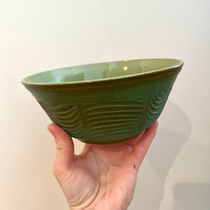 Handmade Green Ribbed Ceramic Bowl