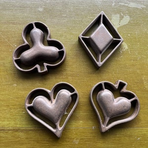 VINTAGE! 4 Suit Card Pattern Swedish Cake Patty Molds/ Branding Iron