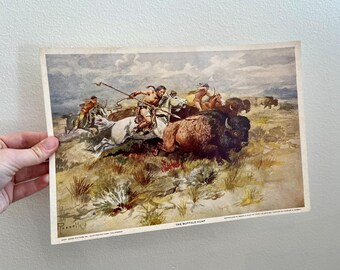 VINTAGE!  'The Buffalo Hunt' by Charles M. Russell Print