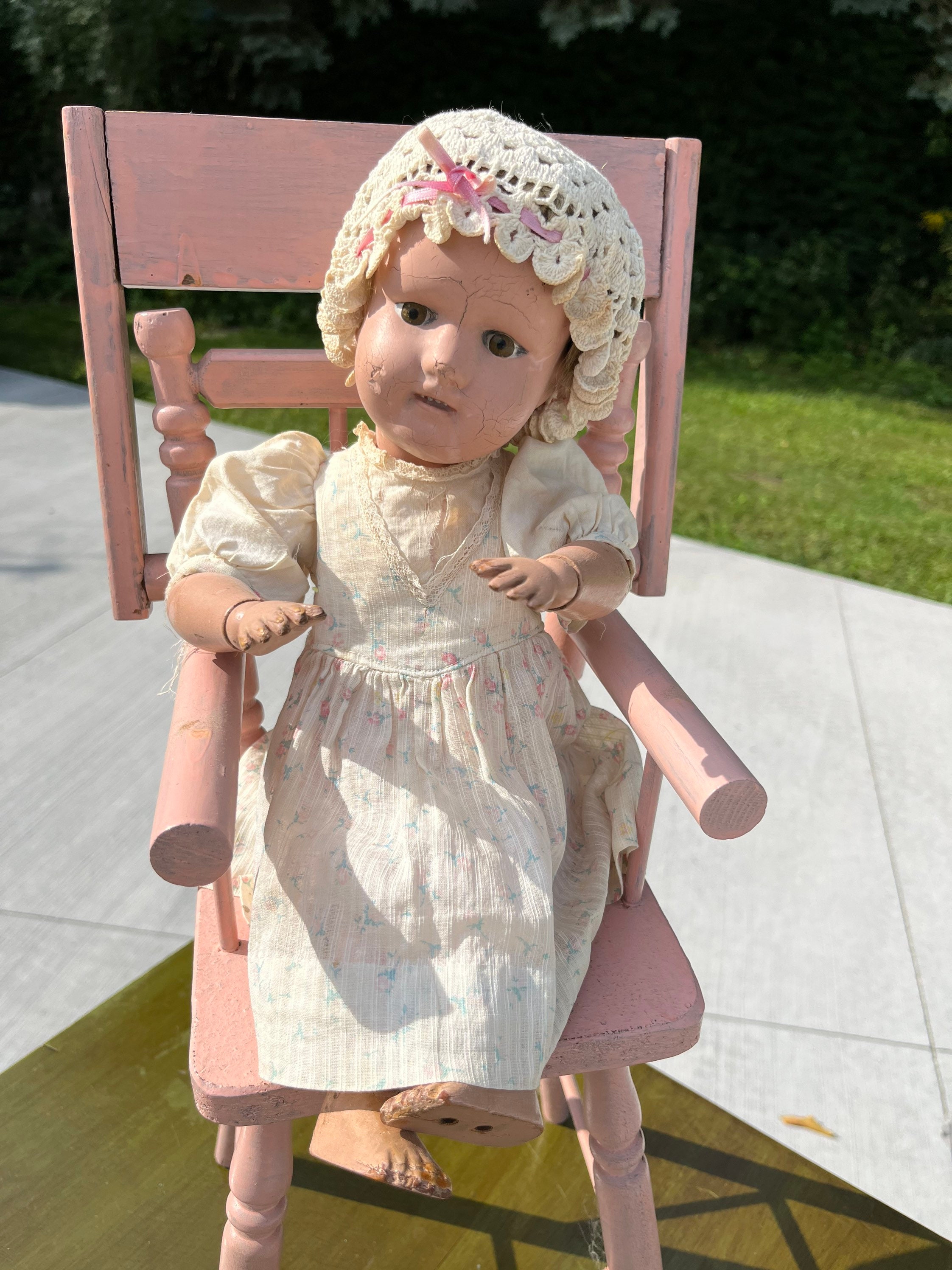 * antique doll ୨୧ ストローハットの ペグドールさん Antique K and K Toy Co. Alt, Beck & Gottschalck (?) Bisque
