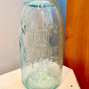 VINTAGE! Aqua Klarglas Patentiertes 1858 Cross HG Canning Fruit Mason Jar