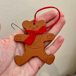 VINTAGE! Handmade Christmas Ceramic Gingerbread Bear w/ Bow Ornament