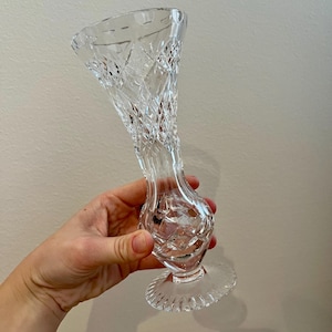 VINTAGE! Crystal Pressed Glass Trumpet Vase