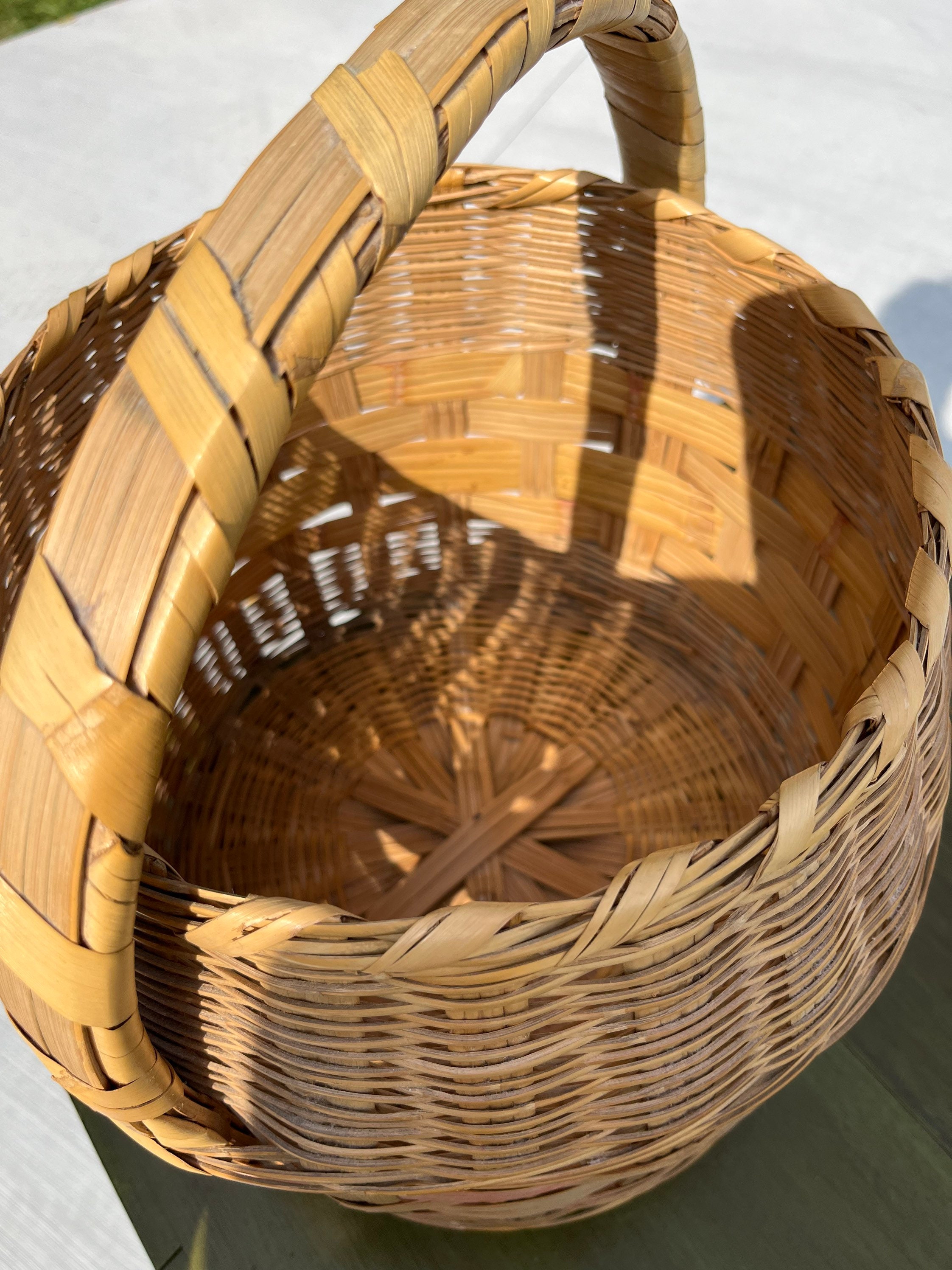 VINTAGE! Handwoven Large Market Basket w/Handle and Lid - Etsy 日本