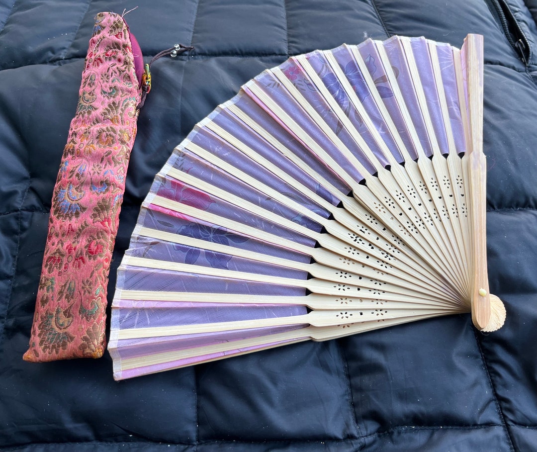 VINTAGE Wooden Hand Fan and Case Etsy