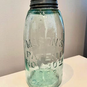 VINTAGE! Aqua Klarglas Patentiertes 1858 Cross HG Canning Fruit Einmachglas mit Deckel