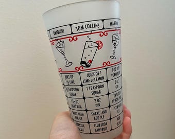 VINTAGE! Federal Frosted Glass Cocktail Cup w/ Drink Recipes