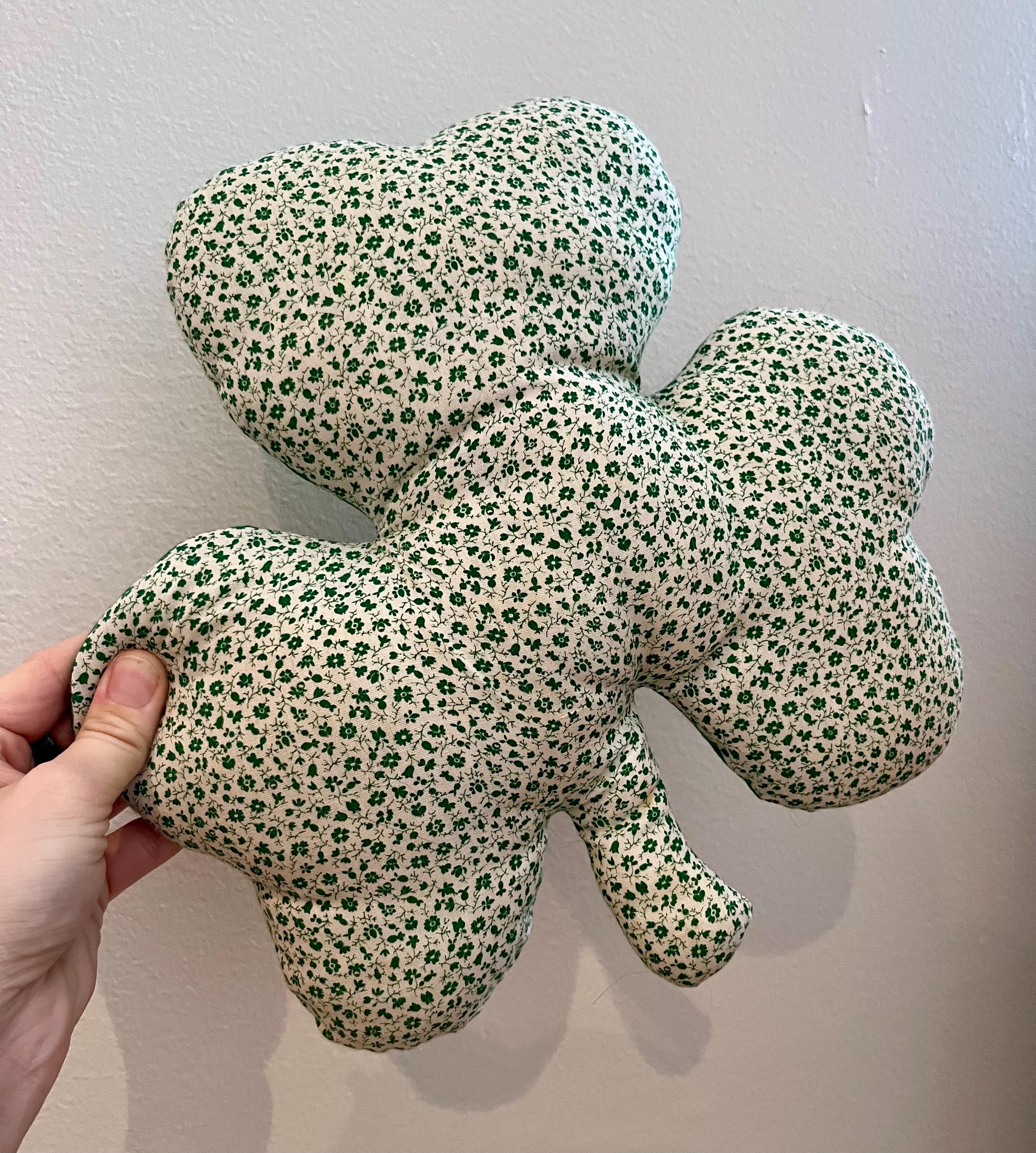 VINTAGE! Handmade Fabric Shamrock Clover Mini Pillow