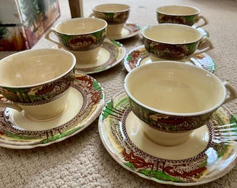 VINTAGE! 6 Myott Son and Co England's Countryside Teacup & Saucers