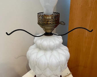 VINTAGE! Electrified Hedco Fenton Milk Glass Hurricane Table Lamp- WORKS!