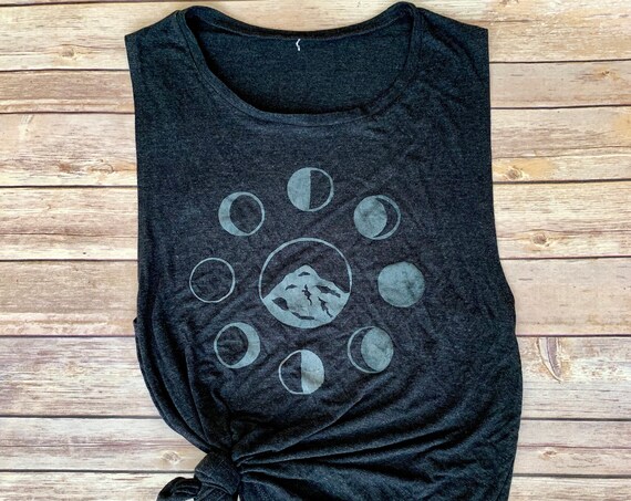 Moon Phases Tank|Moon Shirt|Moon Phases|Muscle Tank|Full Moon|Mountains|Hiking Shirt|Camping|Climbing|Womens Tank|Womens Shirt|Gym Shirt