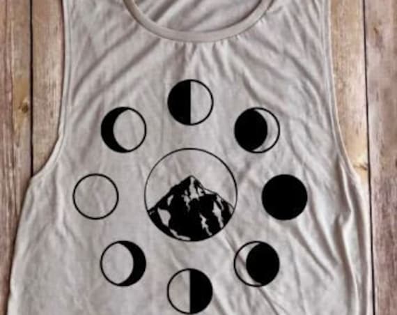 moon phases shirt|mountain shirt|muscle tank|tank top|moon goddess|moon|women's clothing|boho tank|women's tank|moon phases|workout tank