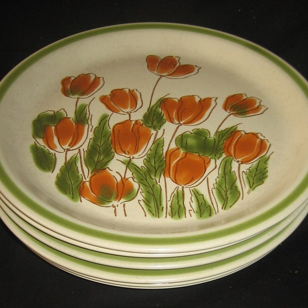 6 Orange Tulips Spring Collection Meadowbrook Stoneware  10 3/4" Dinner Plates