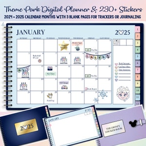 Happiest Planner on Earth, 2025 & 2026 Calendars with Goodnotes PRE-CUT Theme Park Sticker and Tracker Book