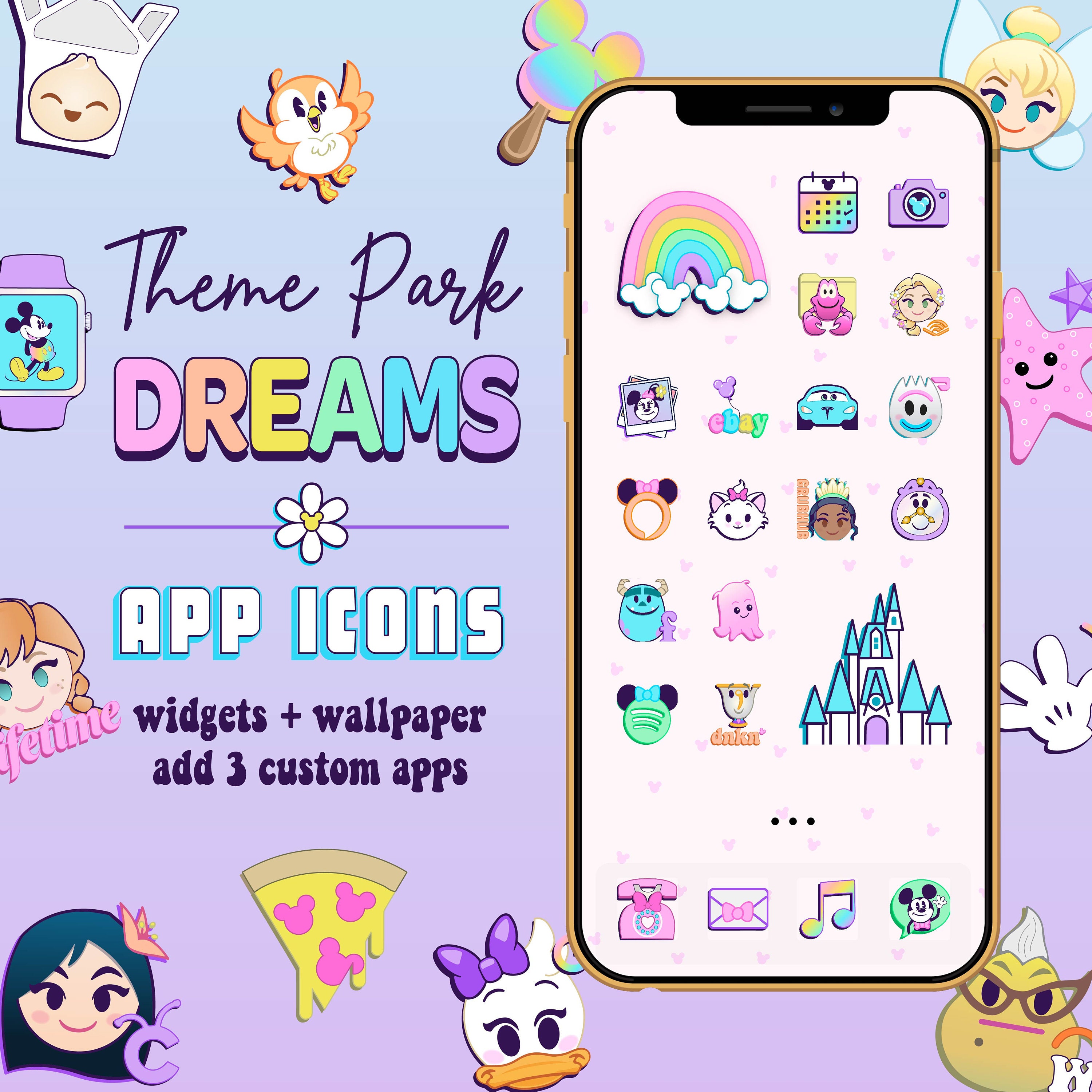 Theme Park App Icons: Regenbogen iOS + Android Wallpaper (Digitaler Download)