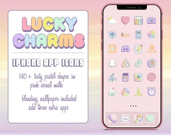 Pastel Lucky Charm App Icons with Pink Milk Blended Wallpaper
