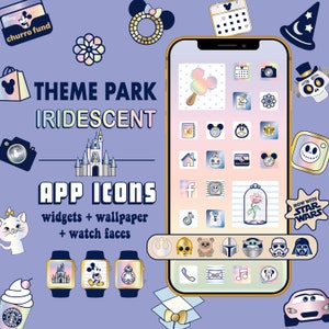 Iridescent Theme Park App Icons and 20 Watch Icons | iOS and Android Pastel App Icons