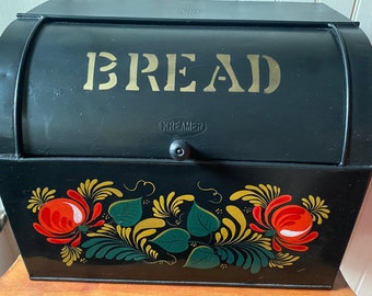 Antique Large Kreamer Decorated Roll Top Bread Box