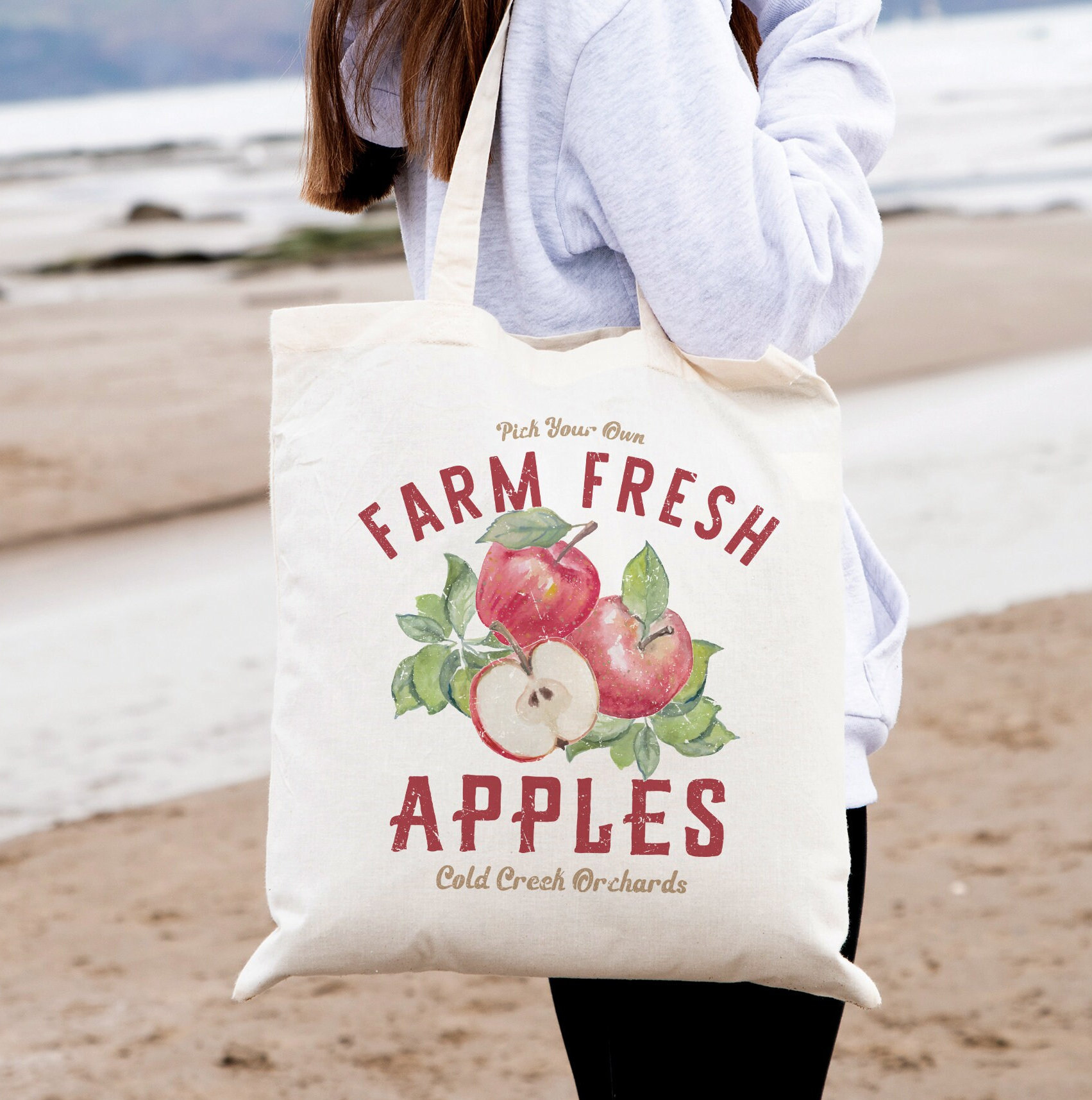 1/2 Peck White Paper Apple Tote Bag