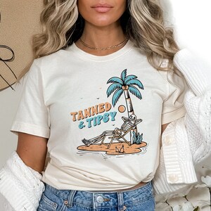 Tanned and Tipsy Tshirt, Skeleton Shirt, Summer Tee, Retro Skeleton, Day Drinking, Lake Shirt, Beach Shirt, Vacation, River Shirt,Summer Fun