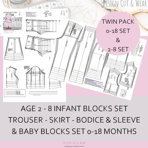 Kleinkind & Kind Blöcke Set - Alter 2 - 8 UND Baby Blöcke Set 0 bis 18 Monate komplette Sets - Entworfen mit den neuesten UK Sizing Data-