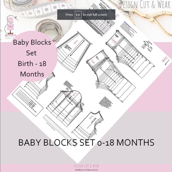 Baby Pattern Basic Blocks - Age 0 to 18 Months - Full Set - Latest Sizing! Ideal For Small Fashion Business