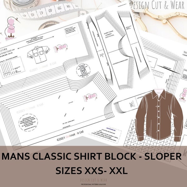 Menswear Blocks Range - Klassischer MANS Shirt Block (Sloper) 34 bis 46 Zoll Brust - Ideal für Musterschneider und kleine Modeunternehmen