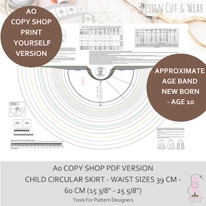 Peut inclure: Patron PDF imprimable pour une jupe circulaire pour enfant. Le patron comprend des tailles pour des mesures de taille de 39 cm à 60 cm. Le patron est conçu pour les âges de la naissance à 10 ans.