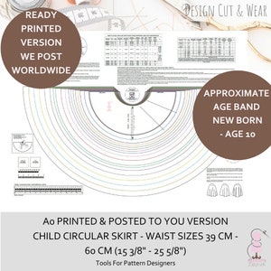 Peut inclure: Patron imprimable pour une jupe circulaire pour enfant. Le patron comprend un tableau avec des mesures pour différentes tailles de taille de 39 cm à 60 cm. Le patron est conçu pour les âges de la naissance à 10 ans.